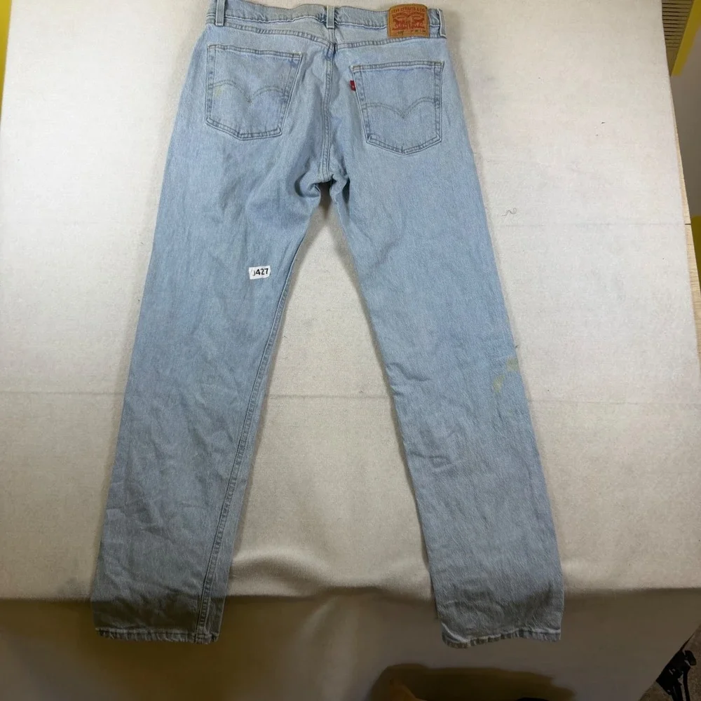 Levis 505 Mens 36x34 Light Wash Regular Fit Straight Leg Denim Jeans Blue
